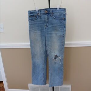 Classic Blue Distressed Women's Jeans J. Crew Demi Boot Crop 29 Straight